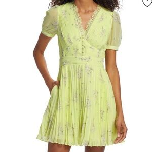 Self-Portrait Light Yellow Floral Pleated Dress